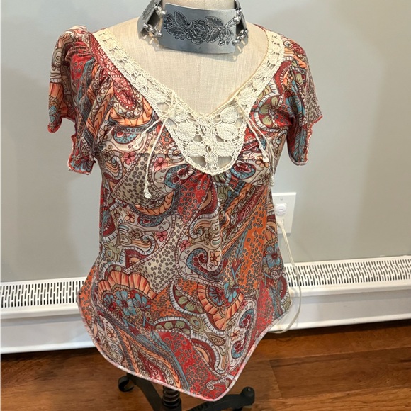 Bohemian Paisley Top with Lace Detail - Picture 2 of 3